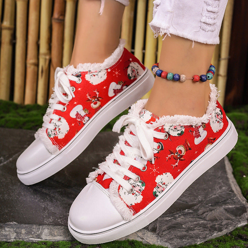 Santa Claus Red Print Casual Canvas Shoes