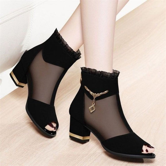 Hollow Chunky Heel High Heels - Versatile All-Match Style