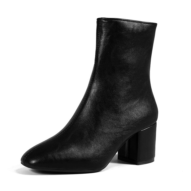 Women's High Heel Boots – New Side Zipper Design, Large Size with Thick Heel and Square Toe