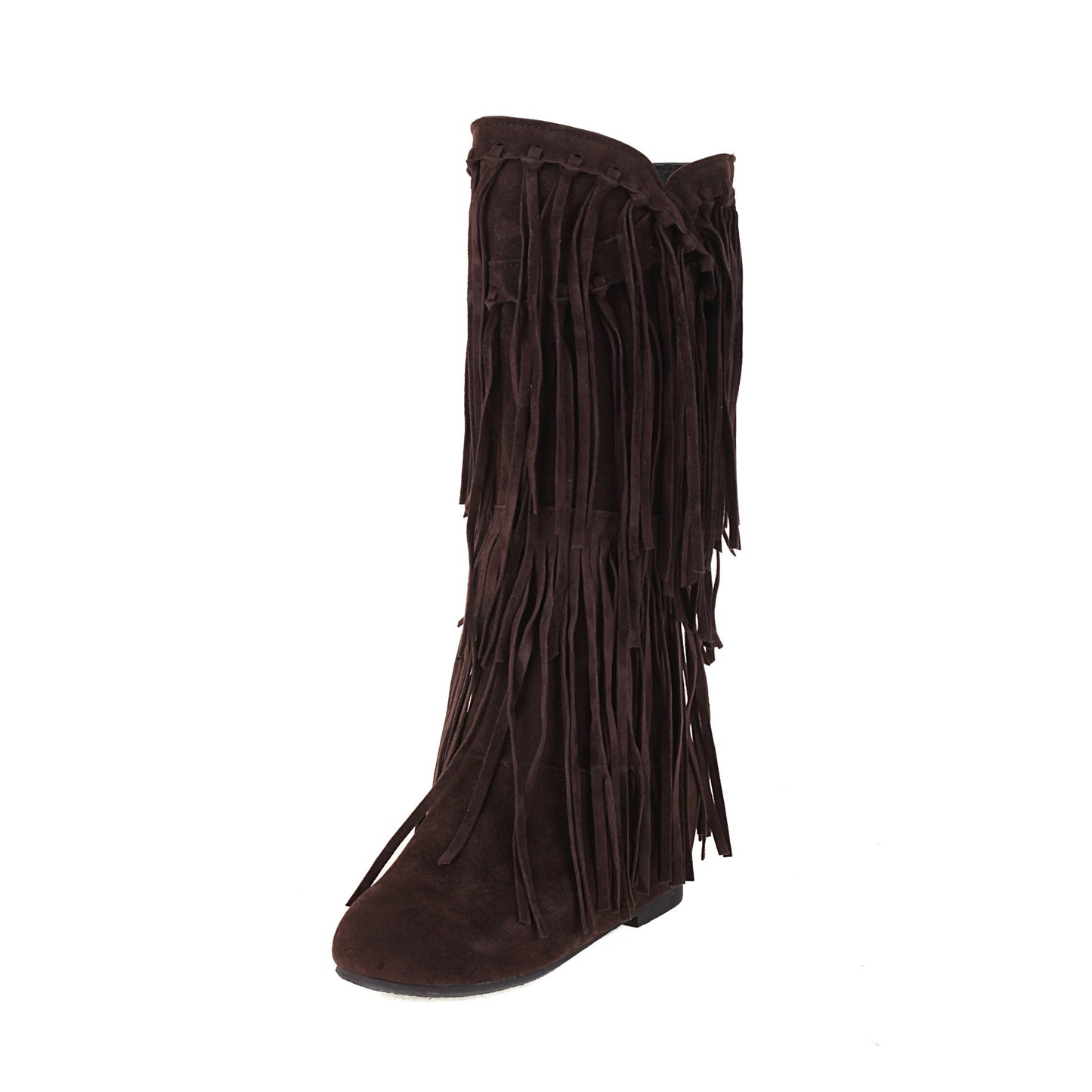 Autumn and Winter Tassel Round Toe Invisible Elevated Casual High Leg Boots for Women