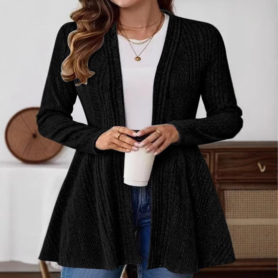 Simple Mid-Length Cardigan Coat with Long Sleeves