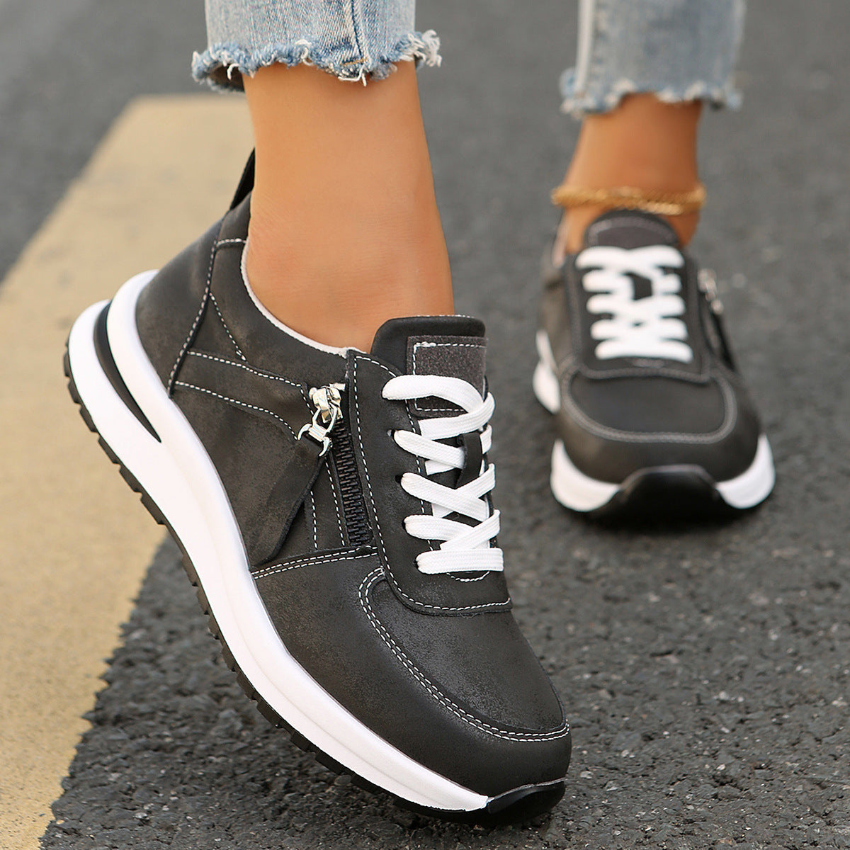 Fashion Solid Color Lace-Up Women's Shoes