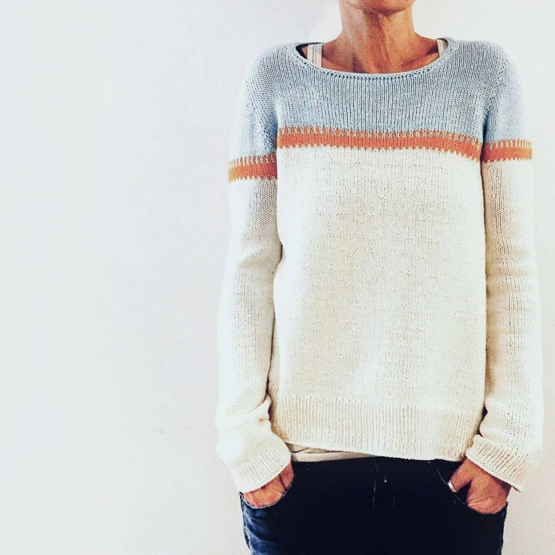 Loose-Fit Round Neck Multicolor Pullover Sweater