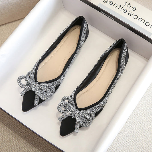 New Spring and Autumn Evening Flats with Elegant Diamond Accents