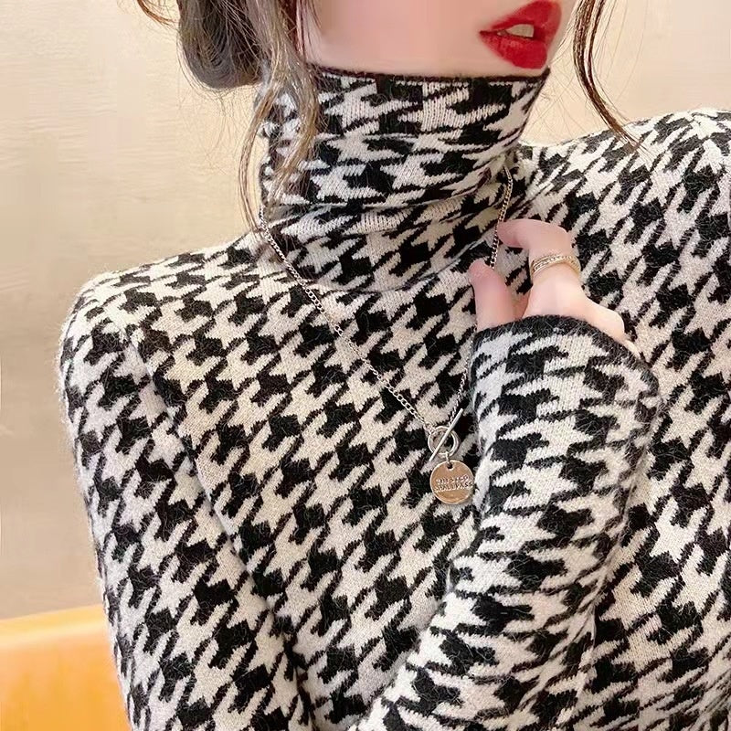 Women's Thick Houndstooth High Neck Base Layer Shirt