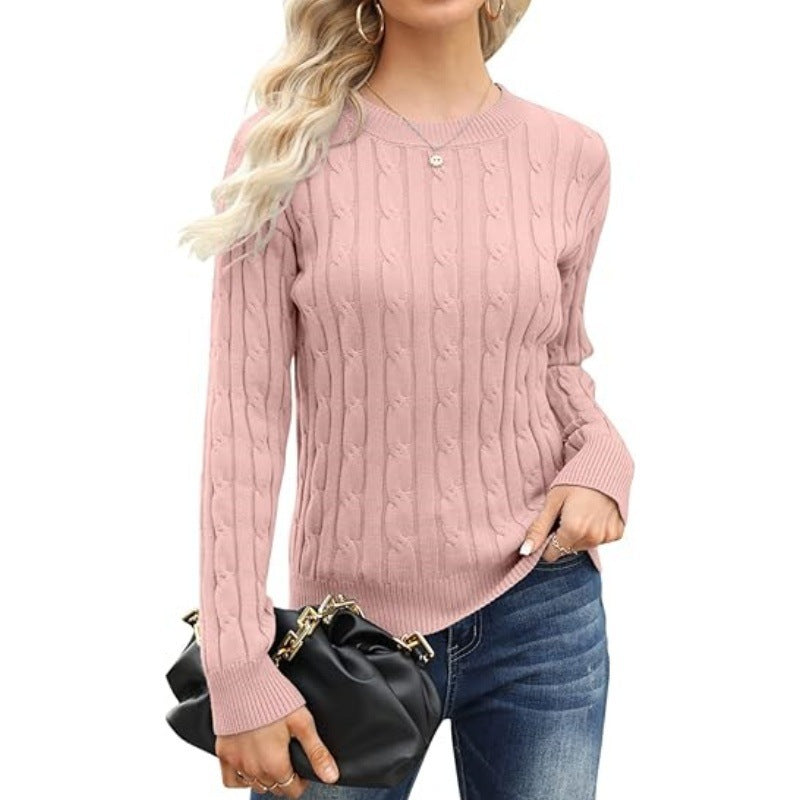 Solid Color Round Neck Pullover Sweater - Women's Long-Sleeve Base Layer