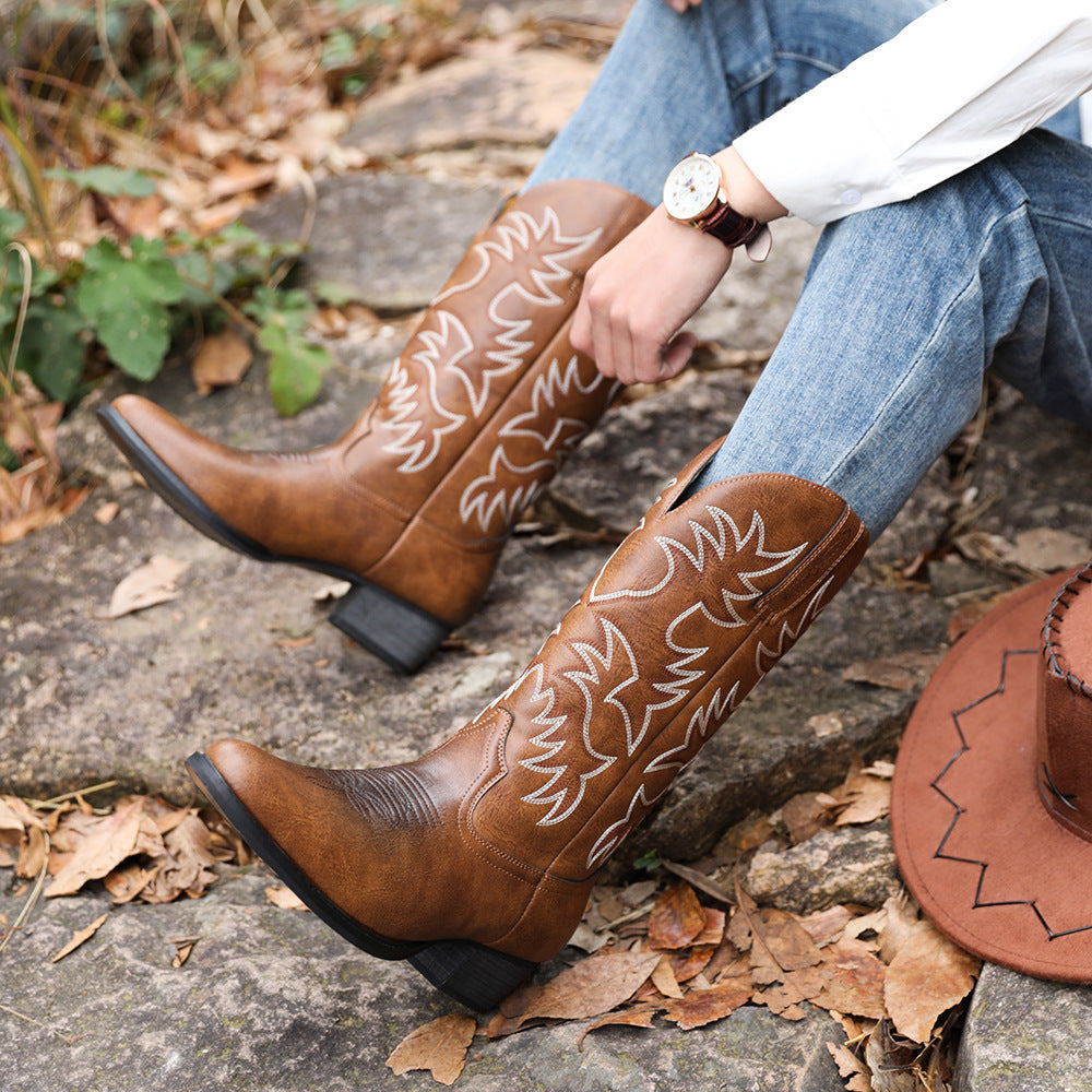 Embroidered High Heel Cowboy Boots for Men