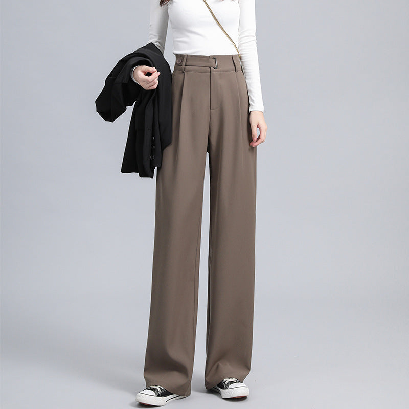 Spring and Autumn High-Waist Dropped Narrow Wide-Leg Pants