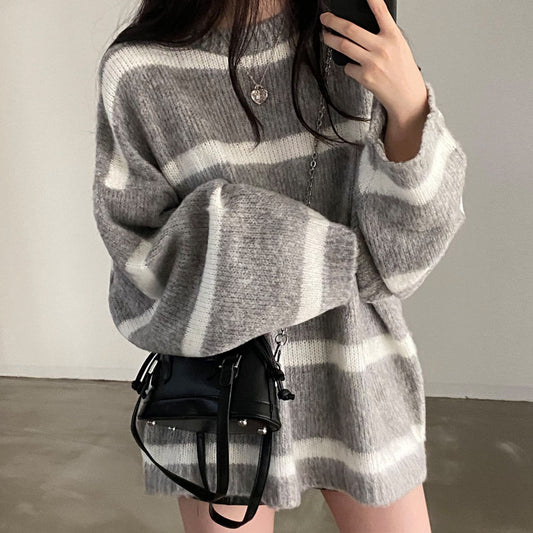 Loose-Fit Retro Mid-Length Casual Sweater Top