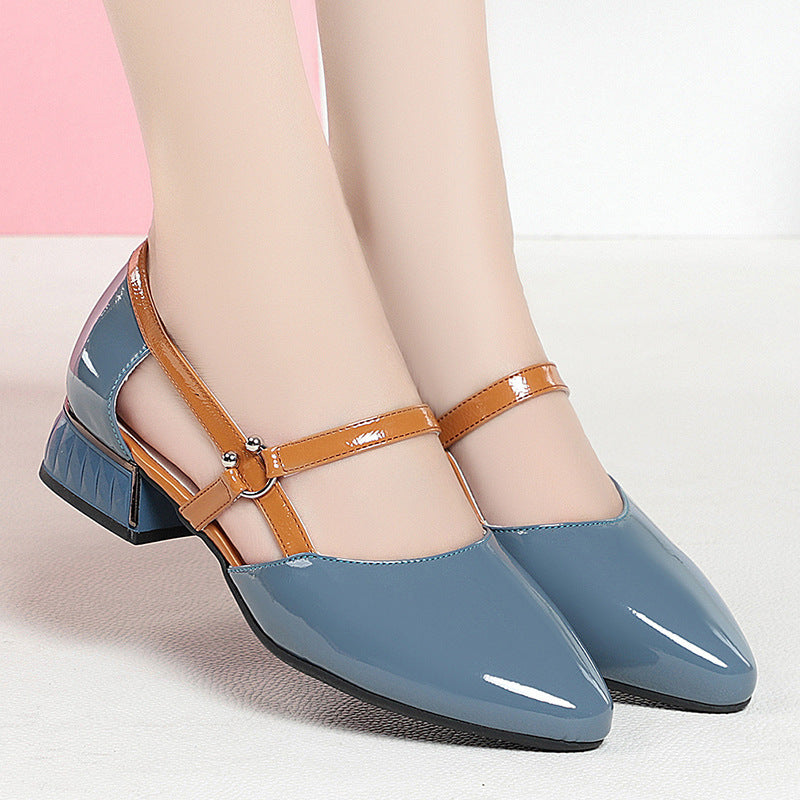 Bright Leather Soft Bottom Contrast Color Hollow Women's Sandals