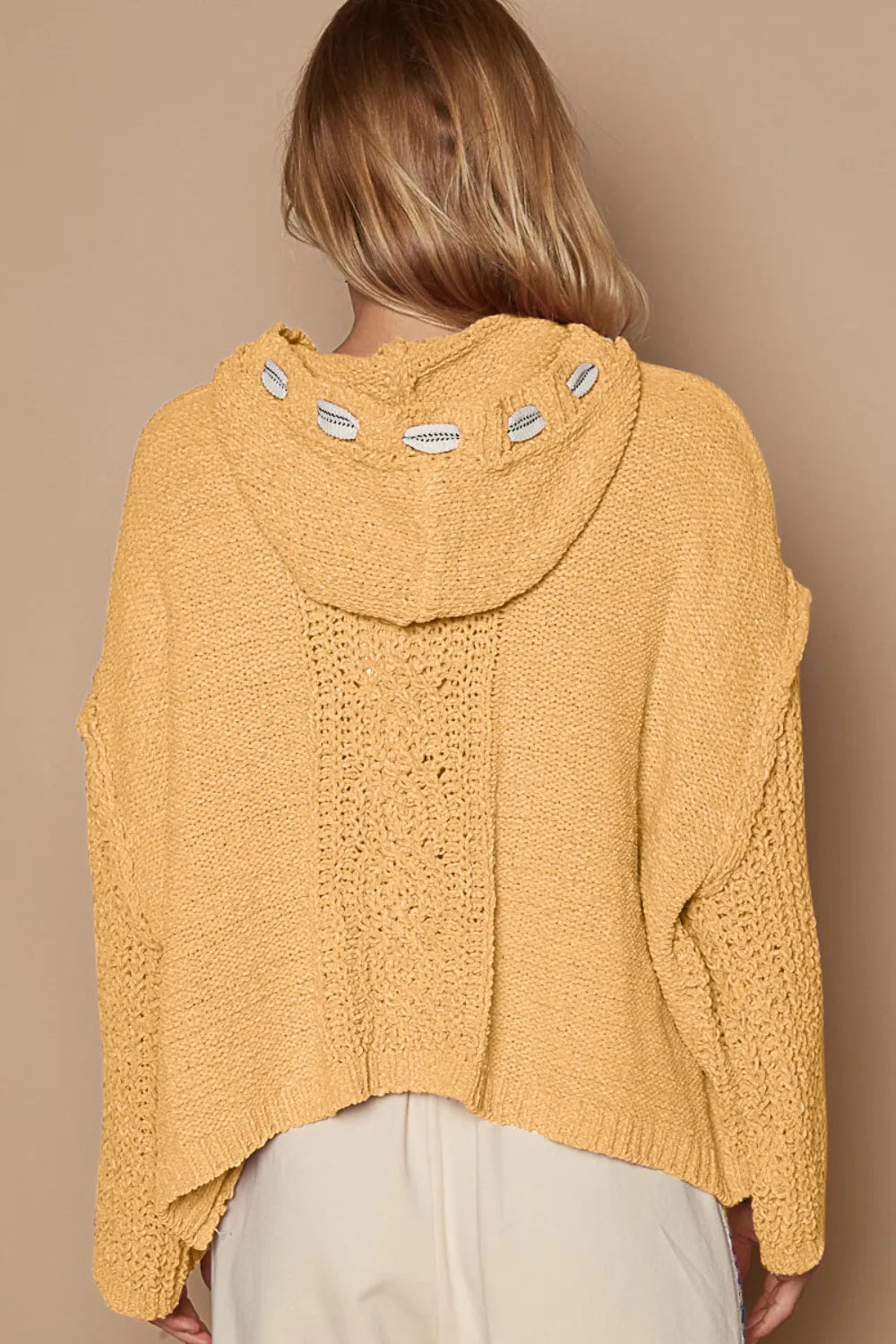 Cable Knit Hooded Chenille Sweater for Women