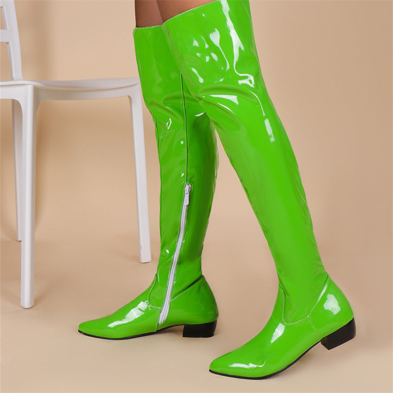 Casual Low Heel Candy Color Women's Over-the-Knee Boots with Zipper