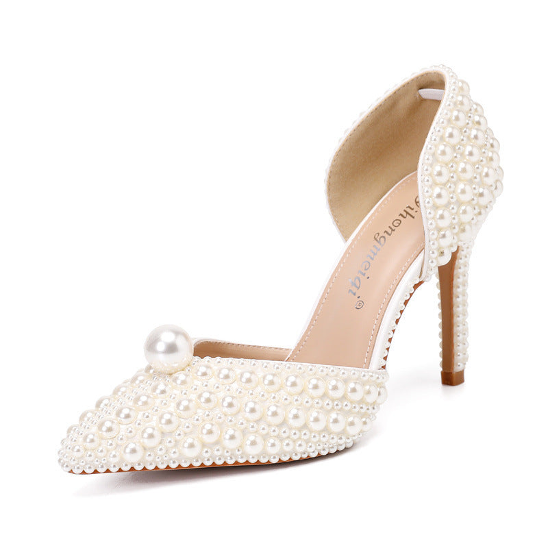 Women's Pointed-Toe Stilettos with Pearl Detail – Elegant Wedding Shoes