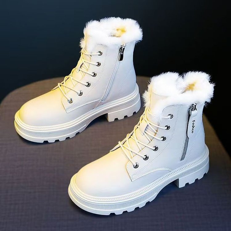 Korean-Style Fleece-Lined High-Top Cotton Boots for Autumn and Winter