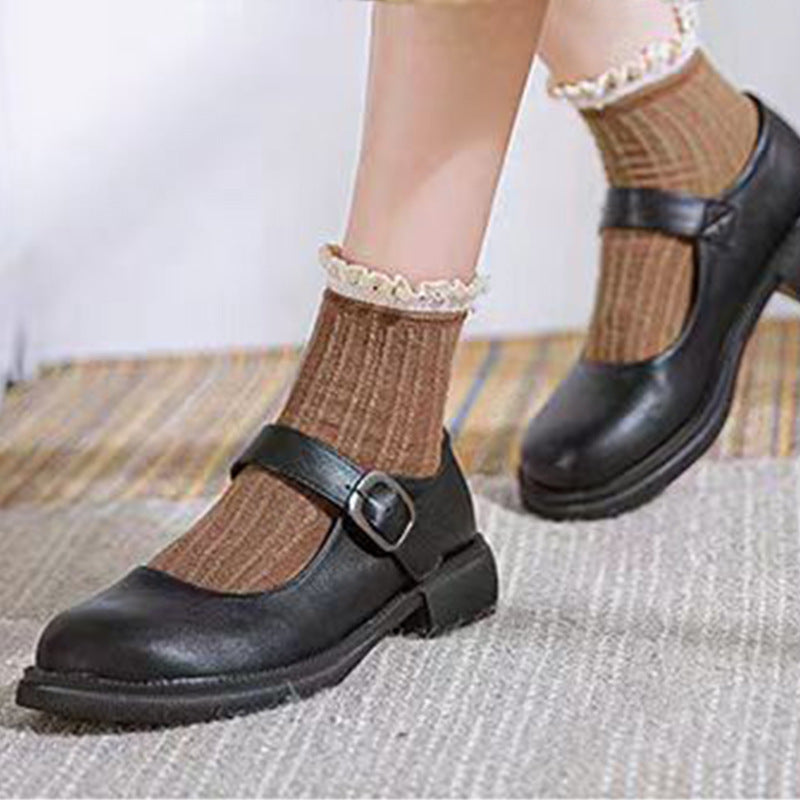 Japanese Style Mary Jane Dress Shoes with Buckle for Middle School Students