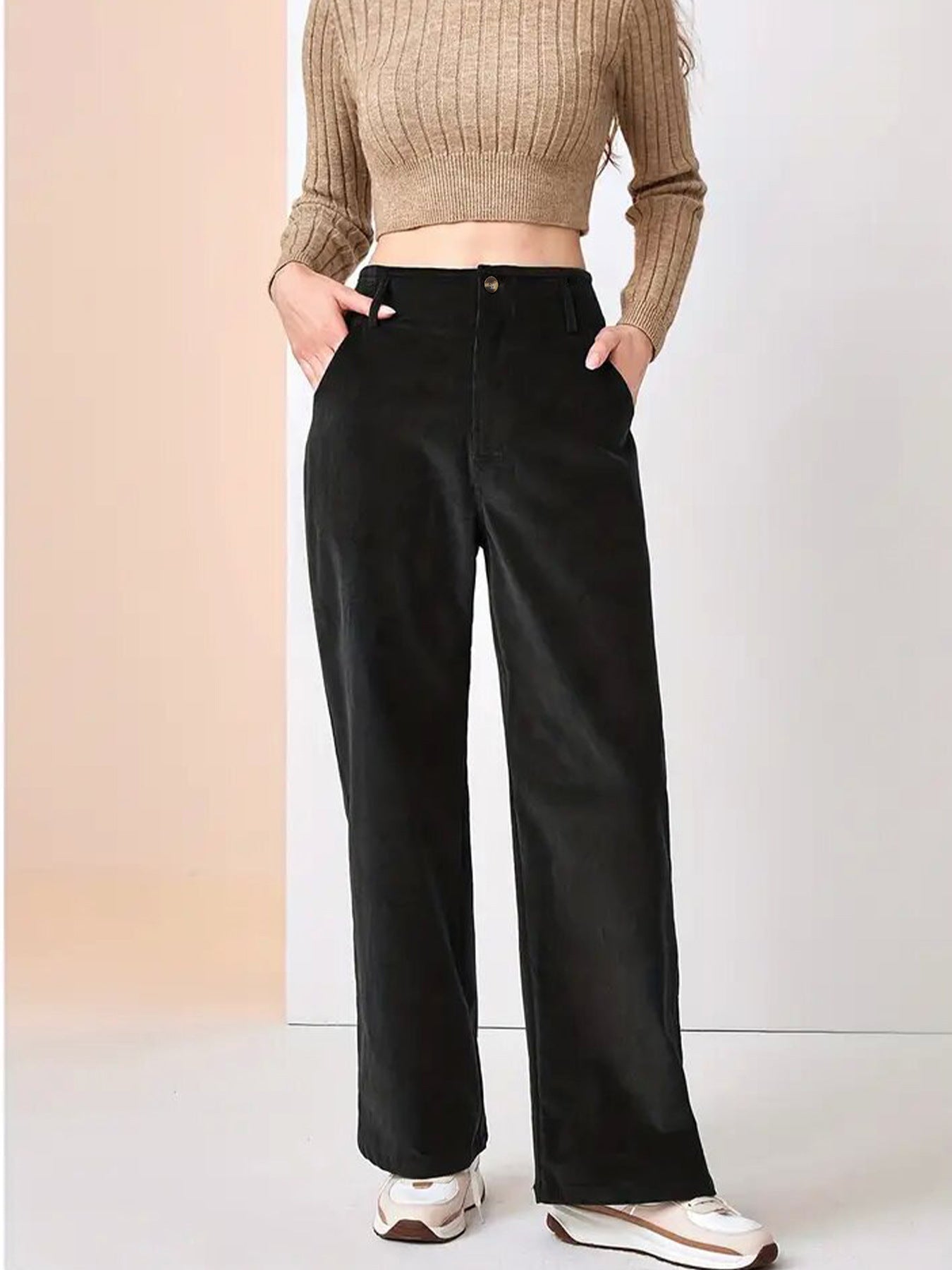 Women's High-Waist Dropped Casual Slimming Straight Pants