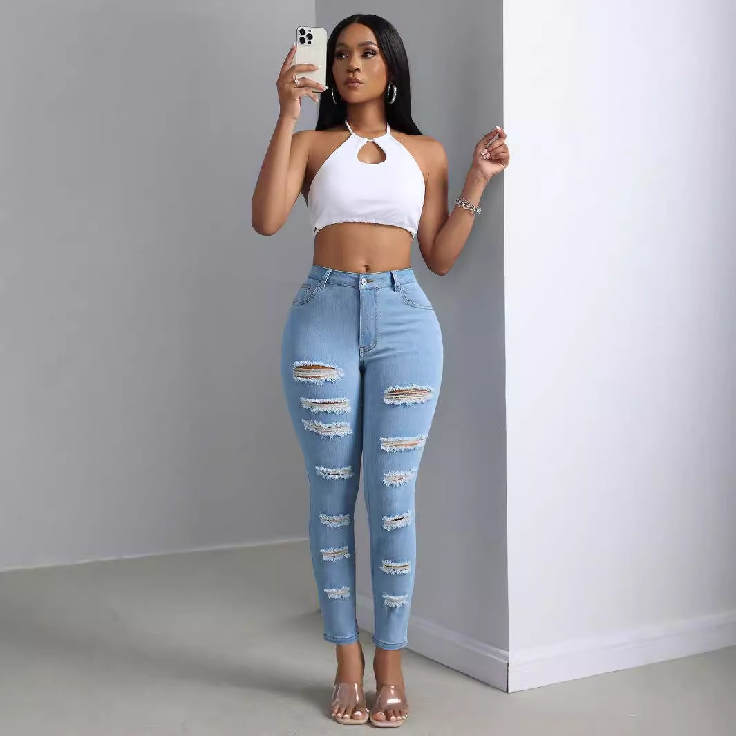 Fashionable Women's Ripped Jeans Trousers