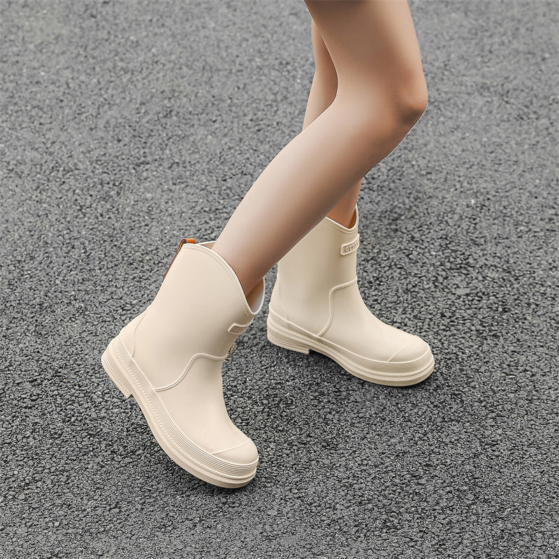 Waterproof Mid-Calf Rubber Boots for Women – Stylish Contrast Color Design