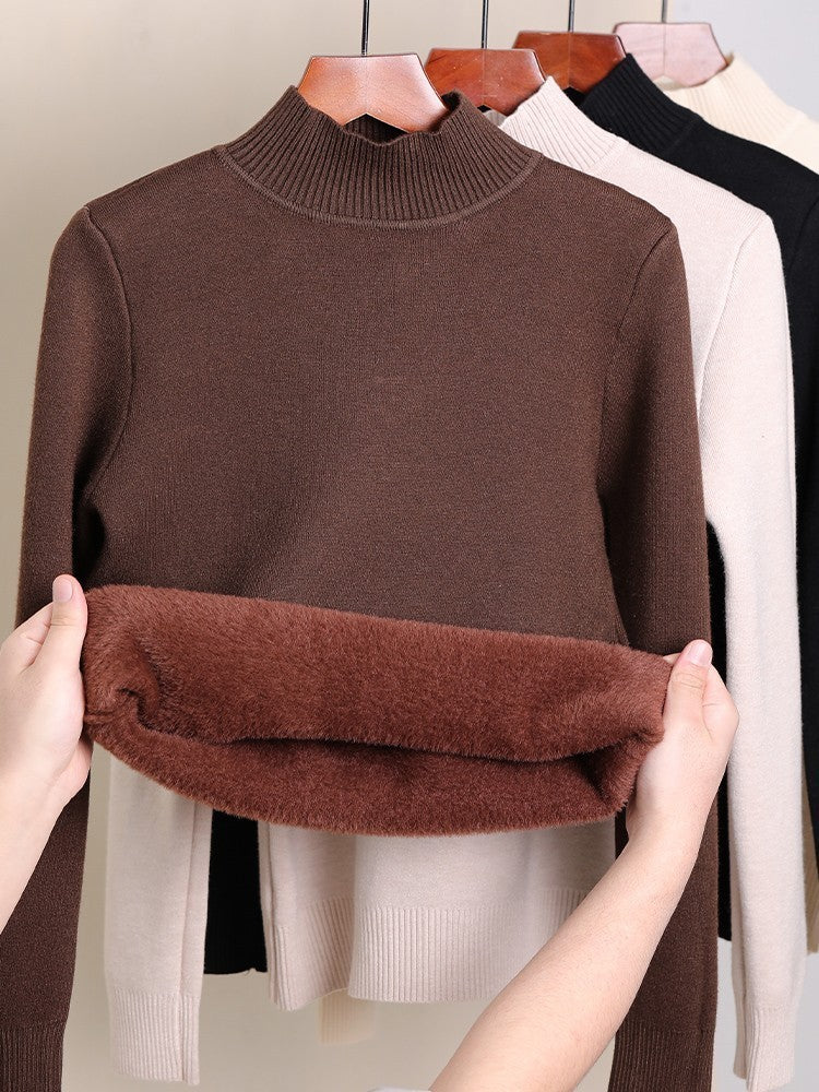 Fleece-Lined Thick Turtleneck Sweater for Women