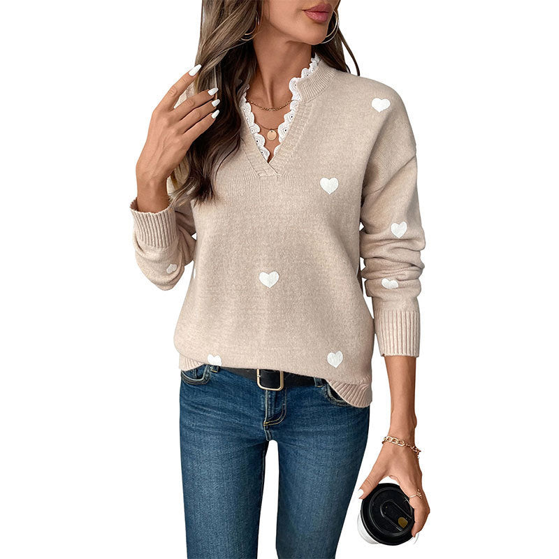 V-Neck Love Sweater for Women, Perfect for Valentine's Day