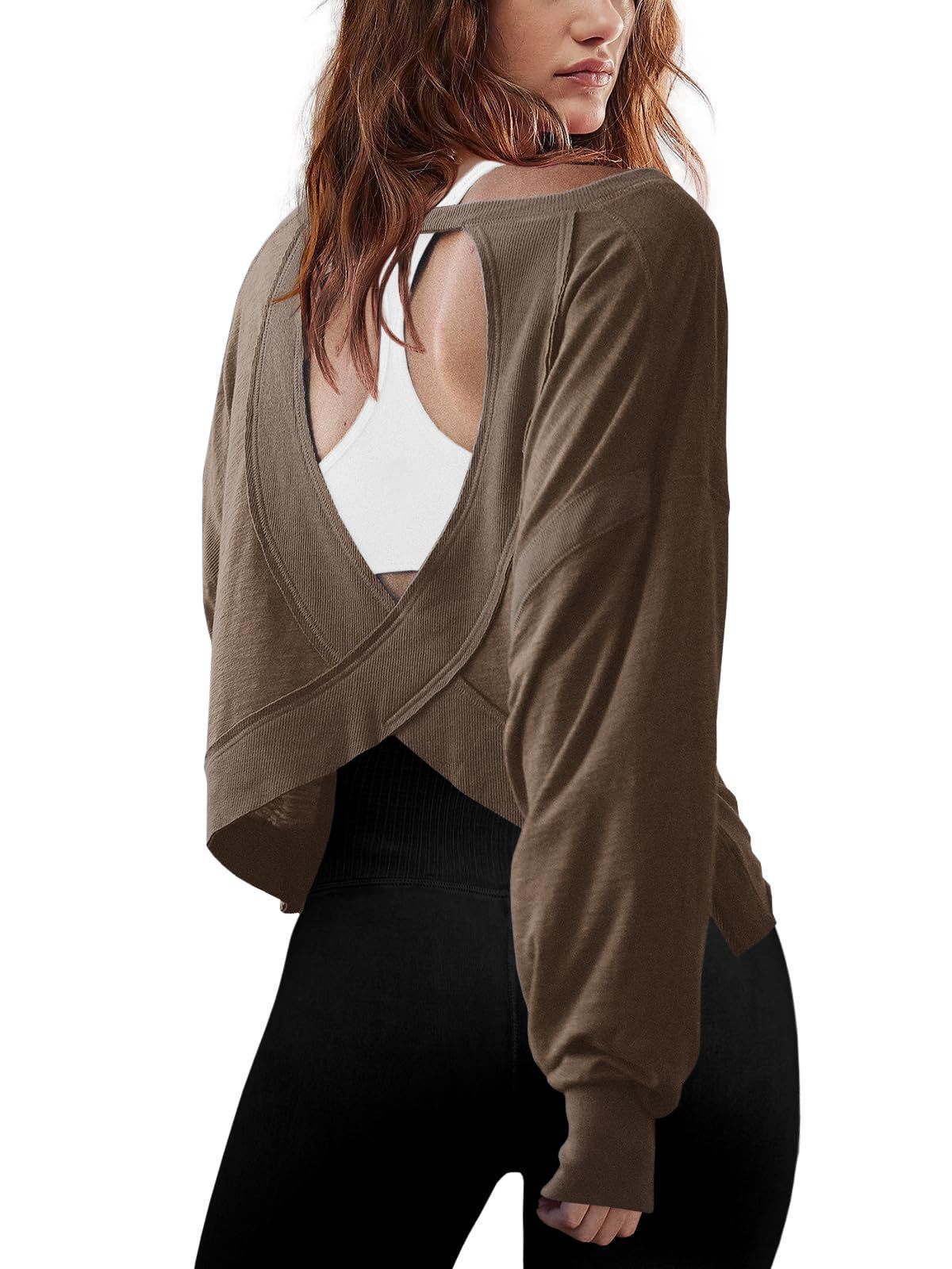 Women's Loose Long Sleeve Backless Hollow-Out Top – Stylish and Trendy