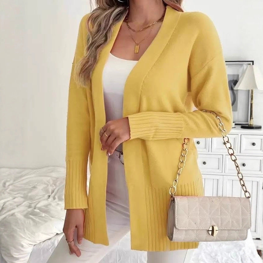 European And American Plus-size Women's Solid Color Large Pocket Sweater Coat