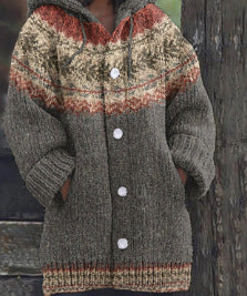 Retro Hooded Knitted Coat for a Lazy, Cozy Style