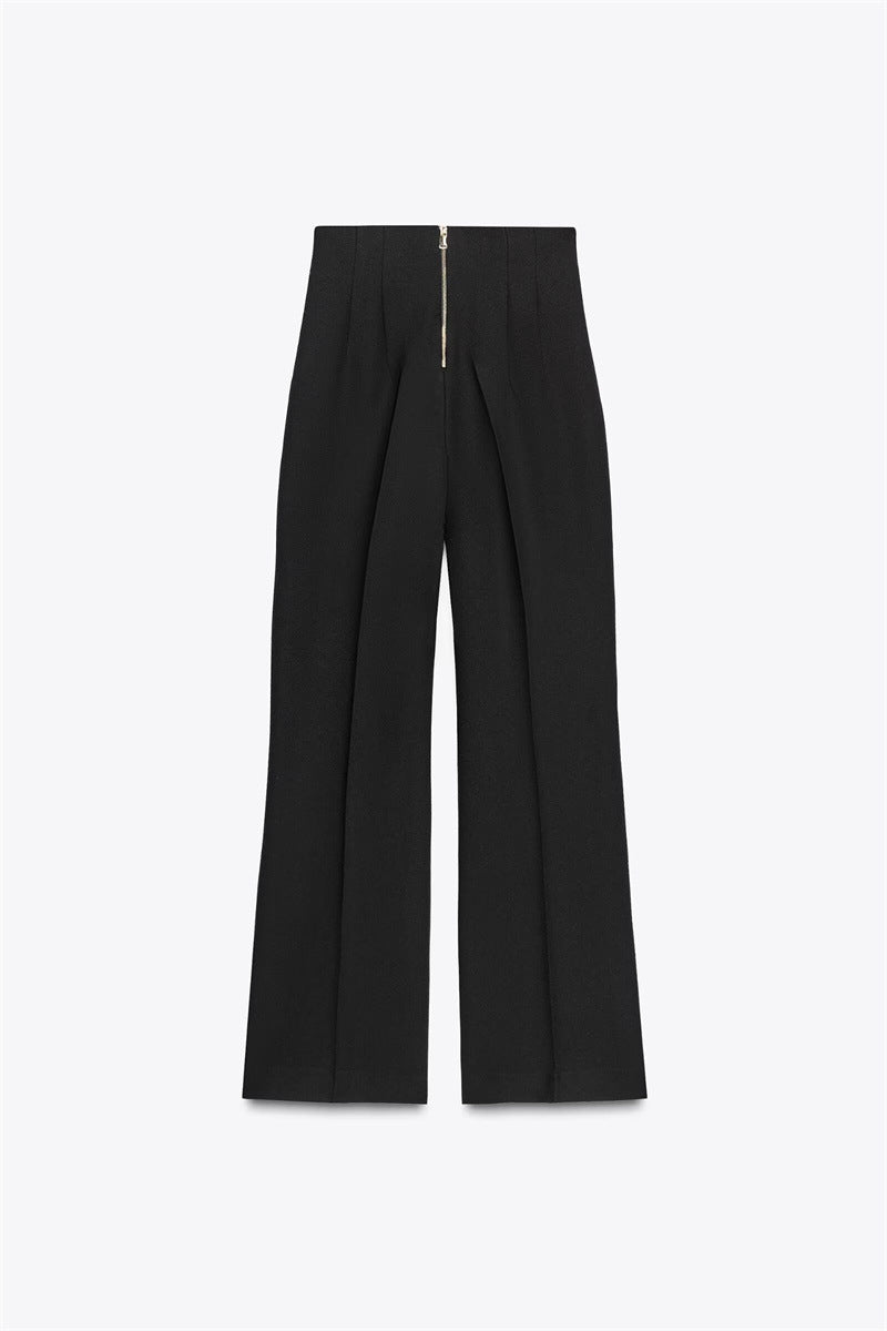 Retro Fashion Versatile Slimming High-waisted Pants With Zip Decoration
