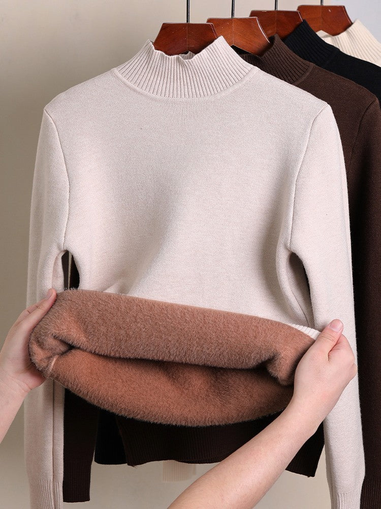 Fleece-Lined Thick Turtleneck Sweater for Women