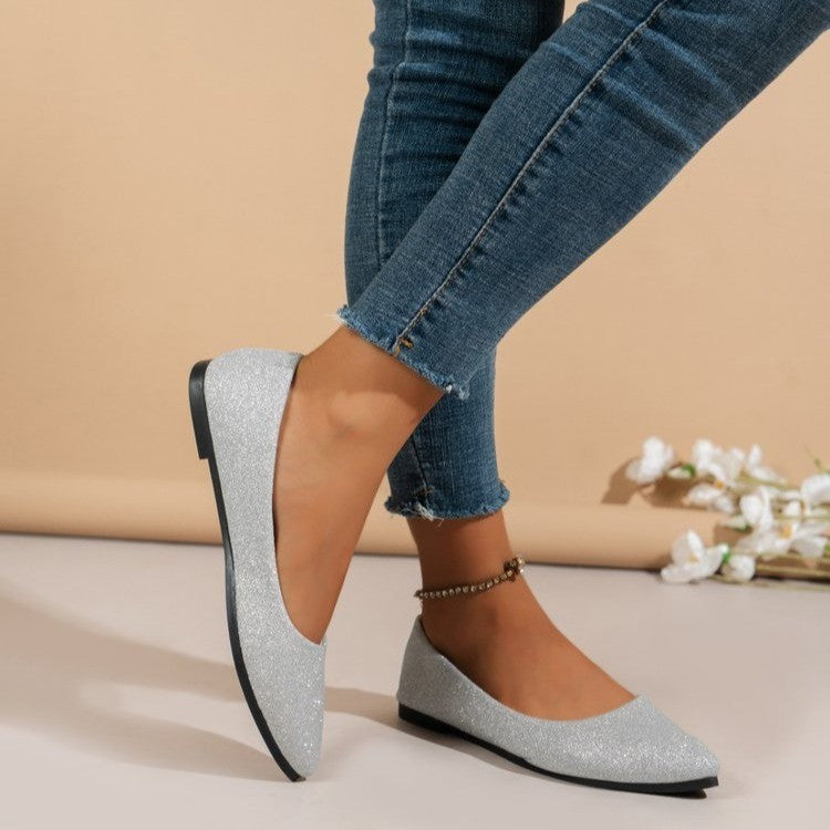 Solid Color Pointed Toe Flat Heel Pumps for Women – Soft Bottom, Casual, and Breathable