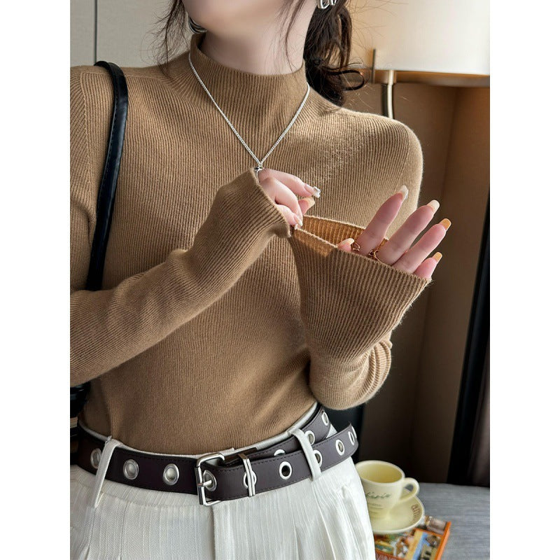 High-Quality Gray Mock Neck Sweater with Mid-Collar Design