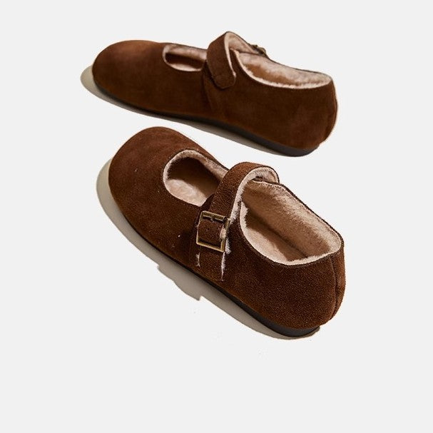 Suede Fleece-Lined Casual Flat Shoes, Grandma Style