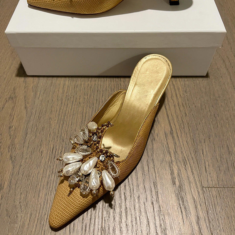 Women's Gold Closed-Toe Slippers