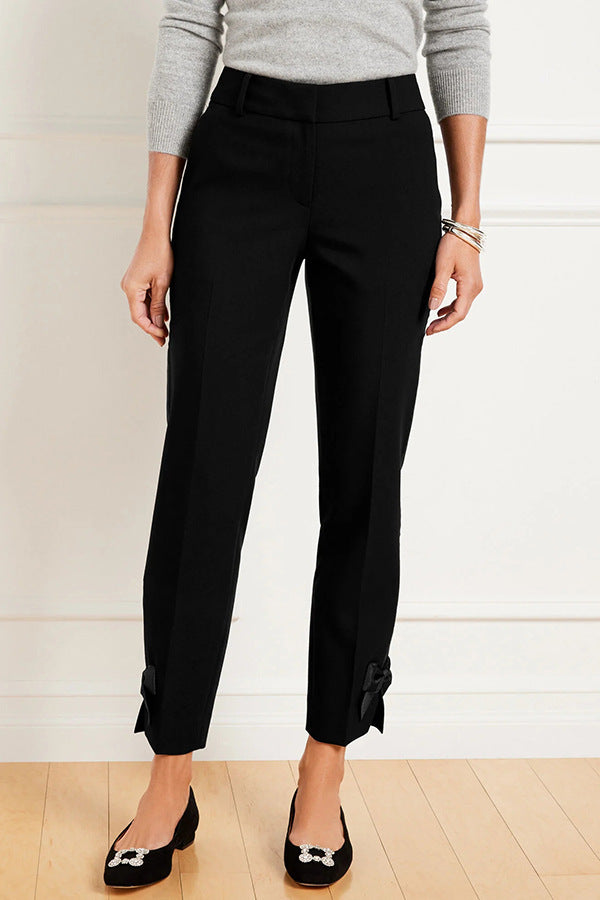 Women's Slim High-Waist Cropped Pants with Bow Detail