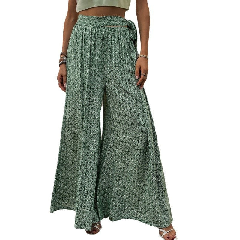 Women's Lace-Printed Flared Wide-Leg Pants