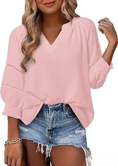 New Women's V-neck Casual Solid Color Long Sleeve Loose Shirt