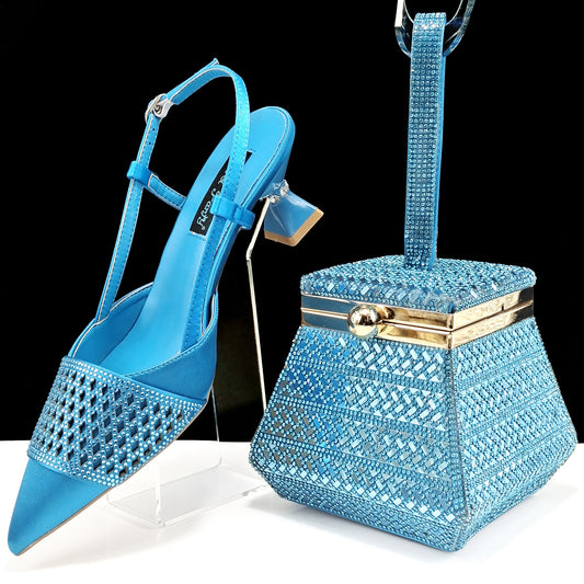 Sky Blue Wine Cup Heel High Heels with High-Quality Shoe Bag