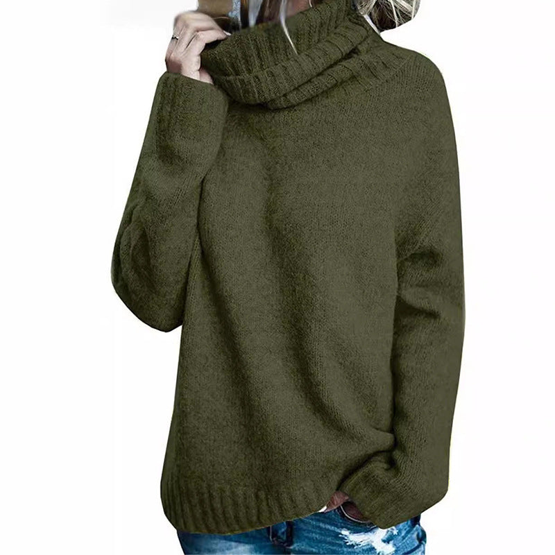 Women's Fashion Core-Spun Yarn Turtleneck Long Sleeve Knitted Pullover Sweater