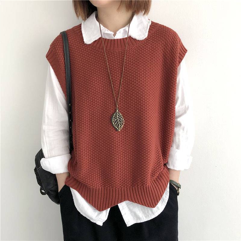 Women's Knitted Vest – Solid Color, Loose Round Neck, Irregular Pullover Short Crop Top Outerwear