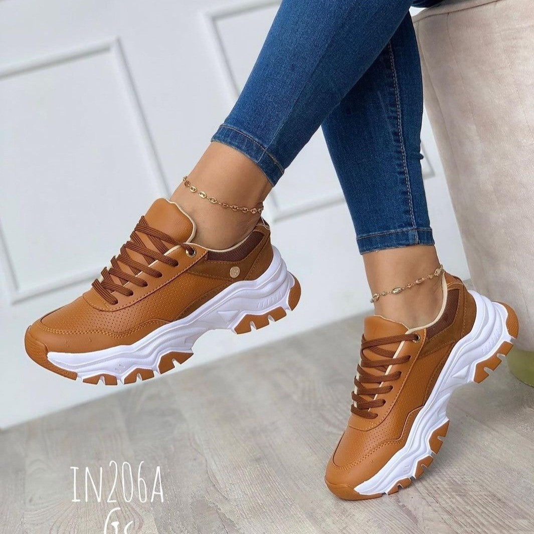 Women's Platform Solid Color Lace-Up Shoes