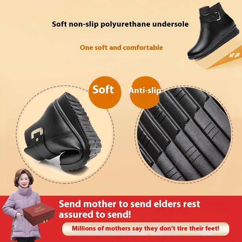 Fleece-Lined Cotton Shoes – Non-Slip, Warm Short Boots for Elderly