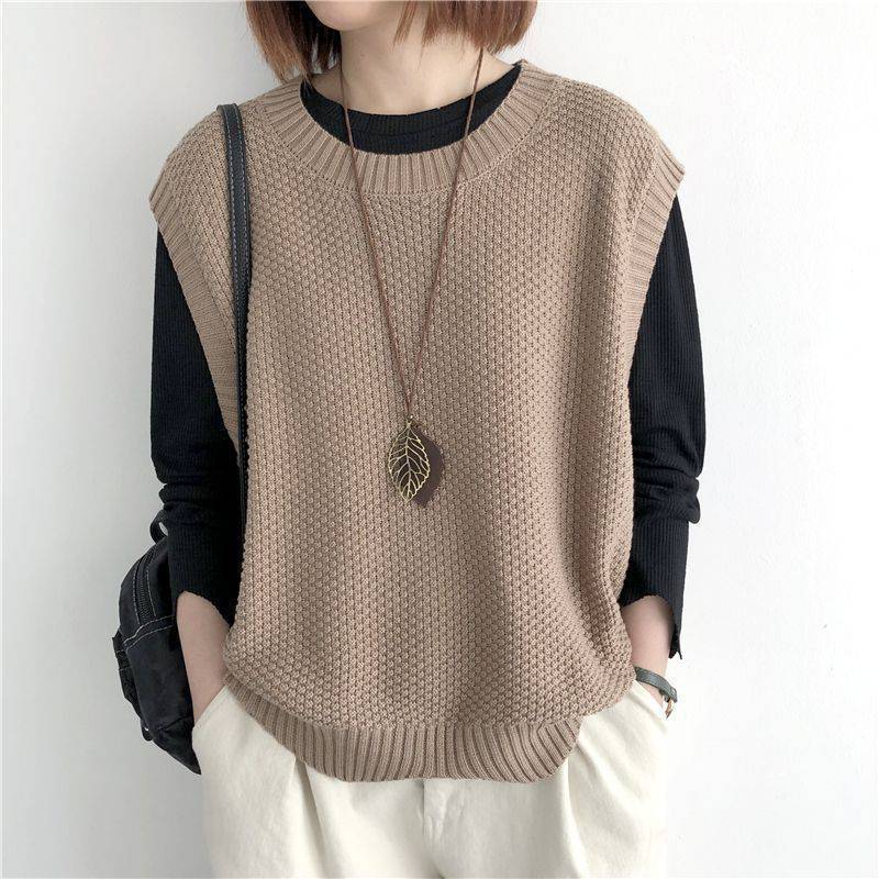 Women's Knitted Vest – Solid Color, Loose Round Neck, Irregular Pullover Short Crop Top Outerwear