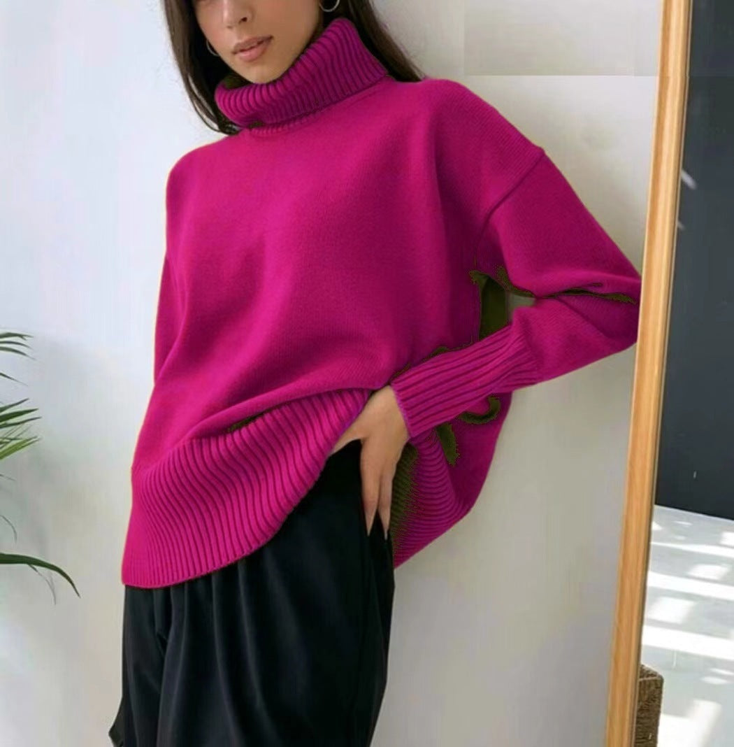 Cozy High Polo Collar Solid Color Pullover