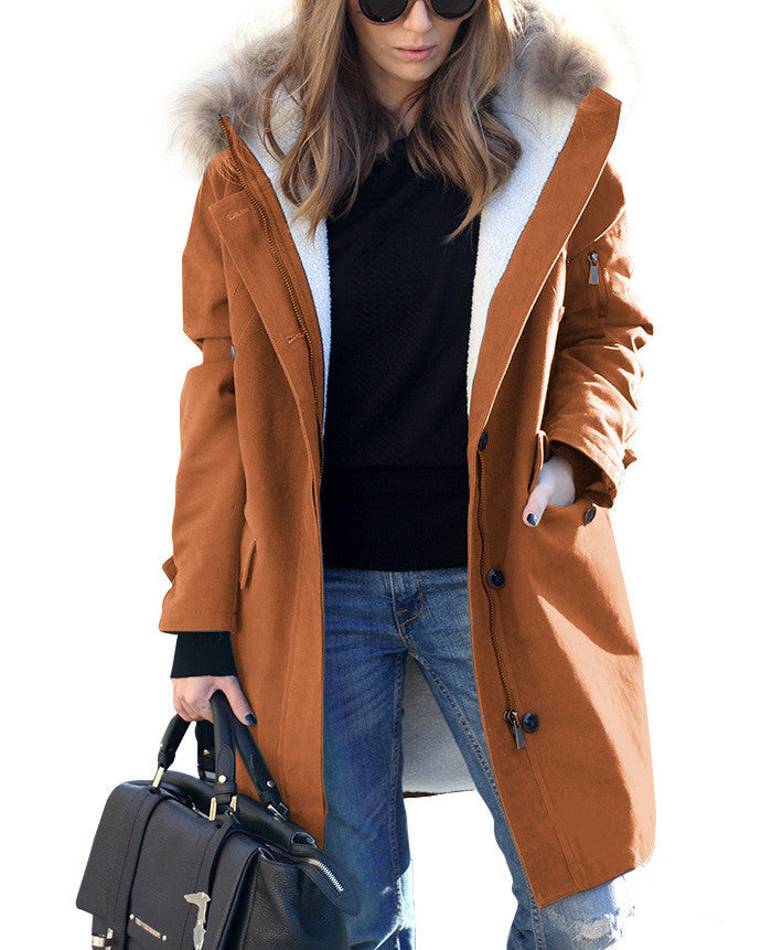 Women's Loose-Fit Hooded Overcoat with Extended Fur Collar