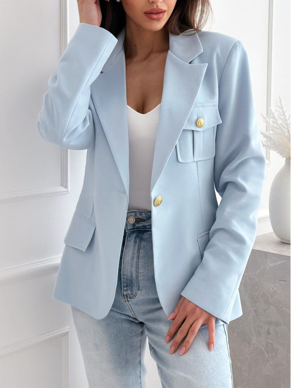 Women's Double-Breasted Solid Color Blazer Coat