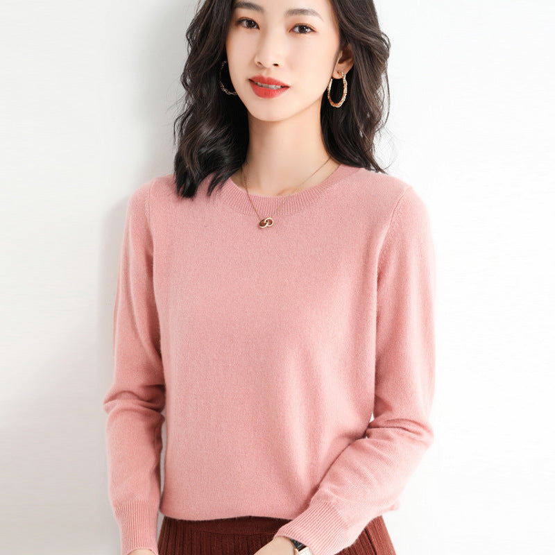 Slim-Fit Solid Color Round Neck Pullover Sweater