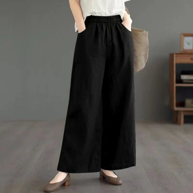 Thin High-Waist Loose-Fit Artistic Retro Cotton-Linen Straight-Leg Pants