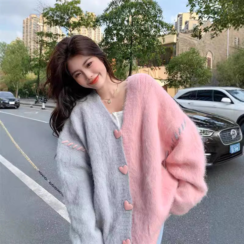 Women's Contrast Color Woven Soft and Cozy Knitted Cardigan Coat