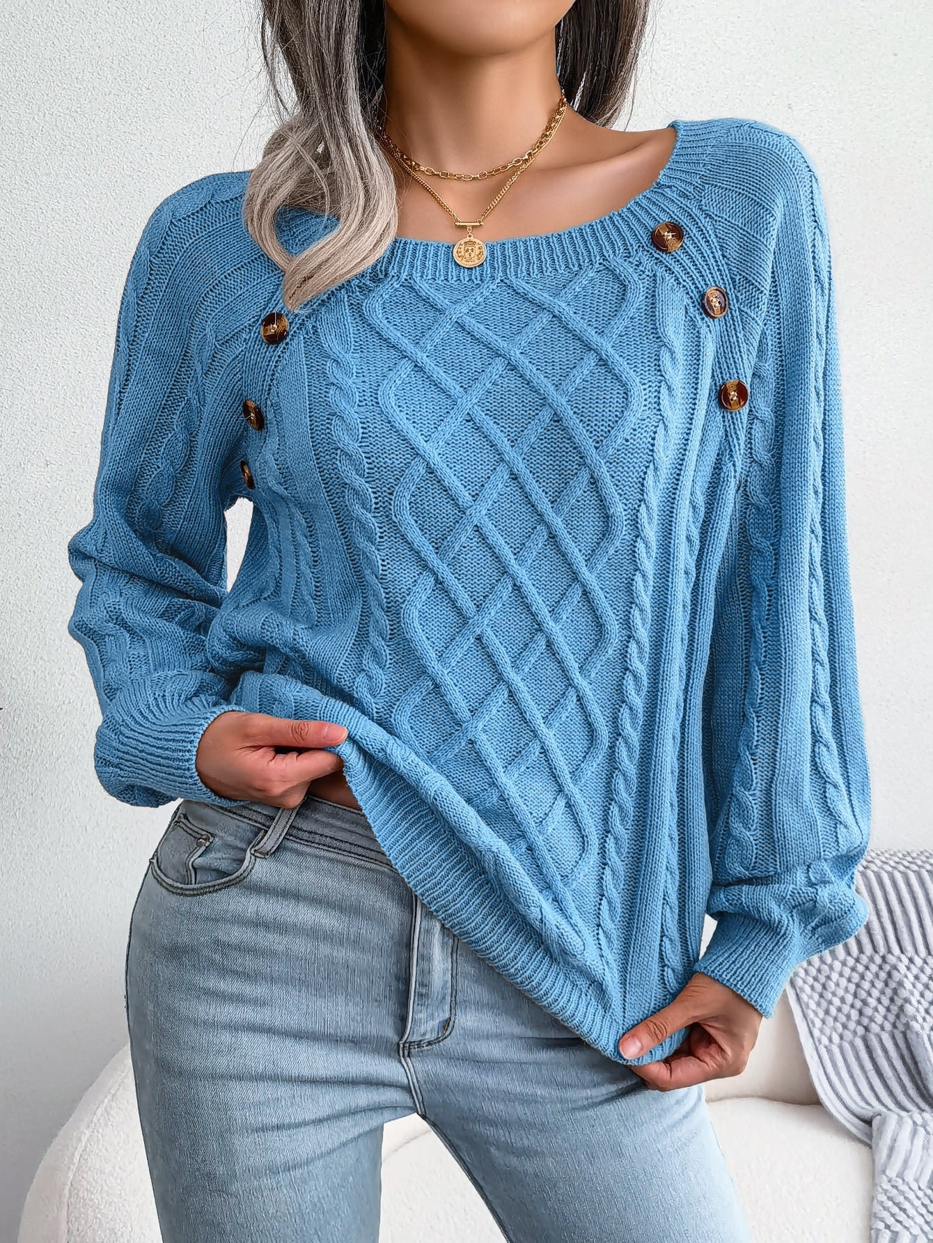 Women's Loose Casual Square Neck Sweater