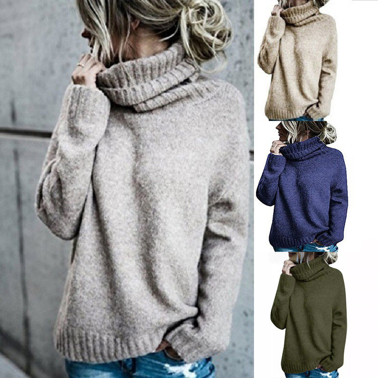 Women's Fashion Core-Spun Yarn Turtleneck Long Sleeve Knitted Pullover Sweater